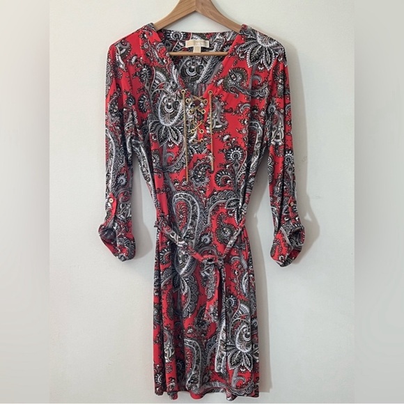 Michael Kors | Orange and Paisley Print Dress - Size Large - Picture 8 of 14